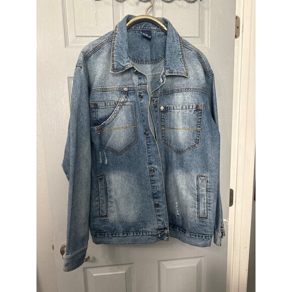 Mens XL Delf Jean Jacket Distressed Denim 100%‎ Cotton Button-Front - Picture 1 of 9